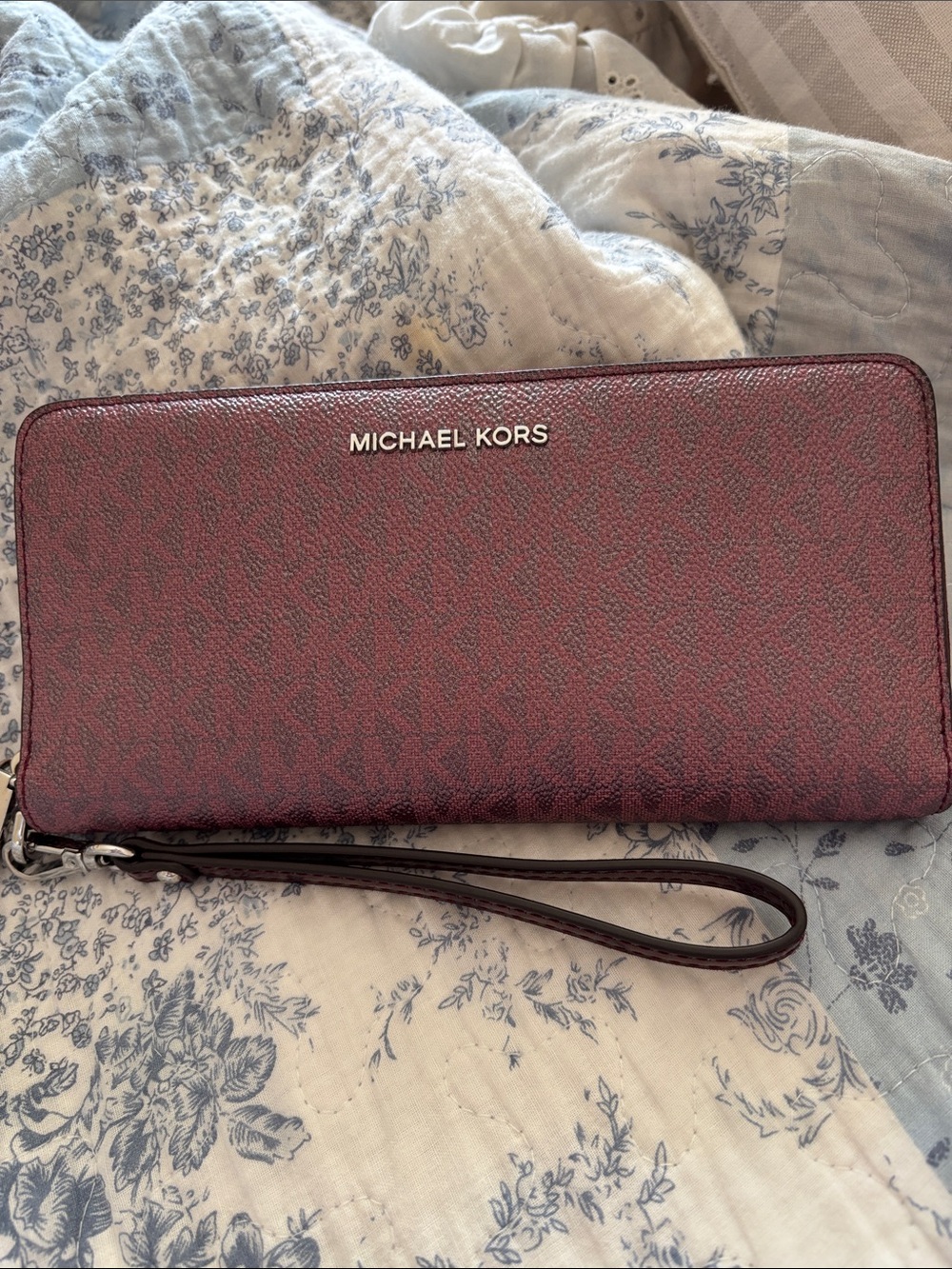 Michael Kors Burgundy Signature Zip-Around Wristlet Wallet